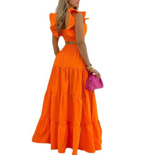 Cross-border 2025 New European and American Women's Fashion Solid Color Set Dress Sexy Strappy Dress Winter Dress Set for Women