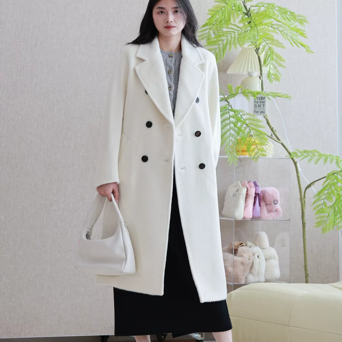 【限量特价】经典801进口苏力羊驼双面呢大衣 双排扣西装领大衣女