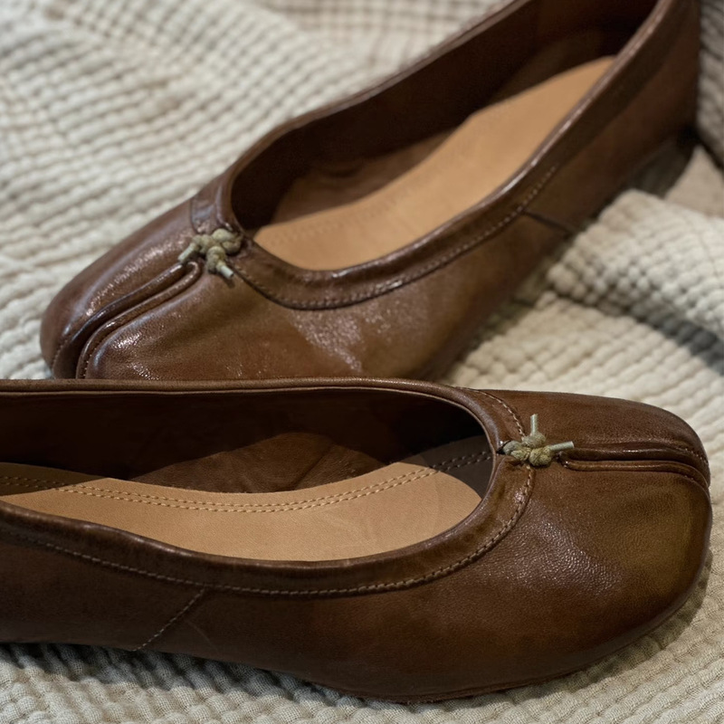 Sheepskin Version ~ Retro Lazy Pig Trotter Shoes for Women 2025 Spring & Fall New Style Shallow Mouth Split-Toe Shoes Ballet Shoes