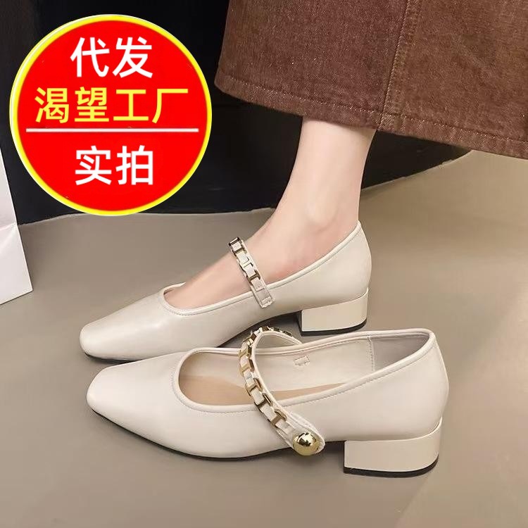 Retro demi-season universal Mary Jane shoes low-cut with a strap, French vintage style, 2026 years, trend of season