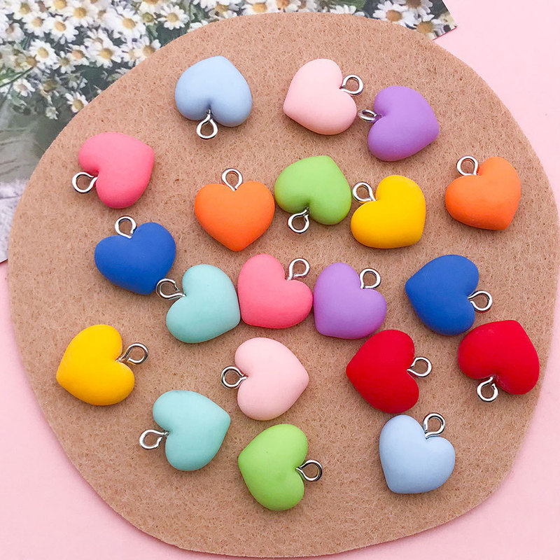 10 Colors 13*14mm DIY Resin Accessories Cute Candy Color Heart Pendant Charm Luggage Bracelet Earrings Pendant