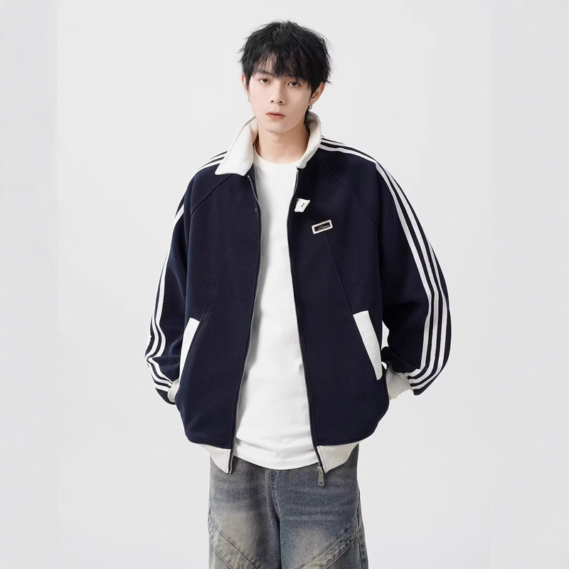 New American College Style Jacket for Men, Autumn and Winter Trendy Versatile Youth Student Striped Baseball Jacket for Women New American College Style Jacket for Men, Autumn and Winter Trendy Versatile Youth Student Striped Baseball Jacket for Women