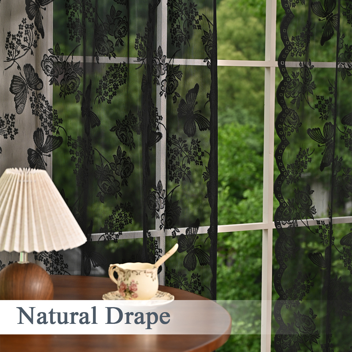 Nuevo encaje tejido por urdimbre transfronterizo, flor de amor de mariposa, doblado, malla de ventana, transponible, cortina terminada semisombreada, emisión en stock de TEMU