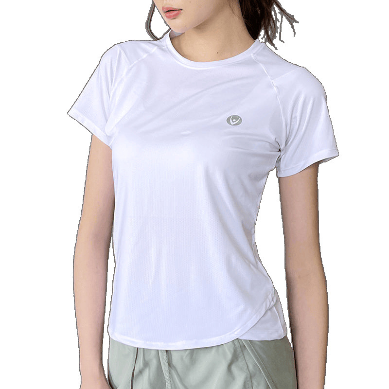 Camiseta deportiva de verano transpirable de yoga running top secado rápido hielo elástico manga corta fábrica de suministro al por mayor