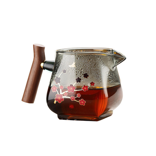 Glass fair cup tea leakage filter net integrated tea divider side wood handle high temperature resistant tea discoloration with filter male cup