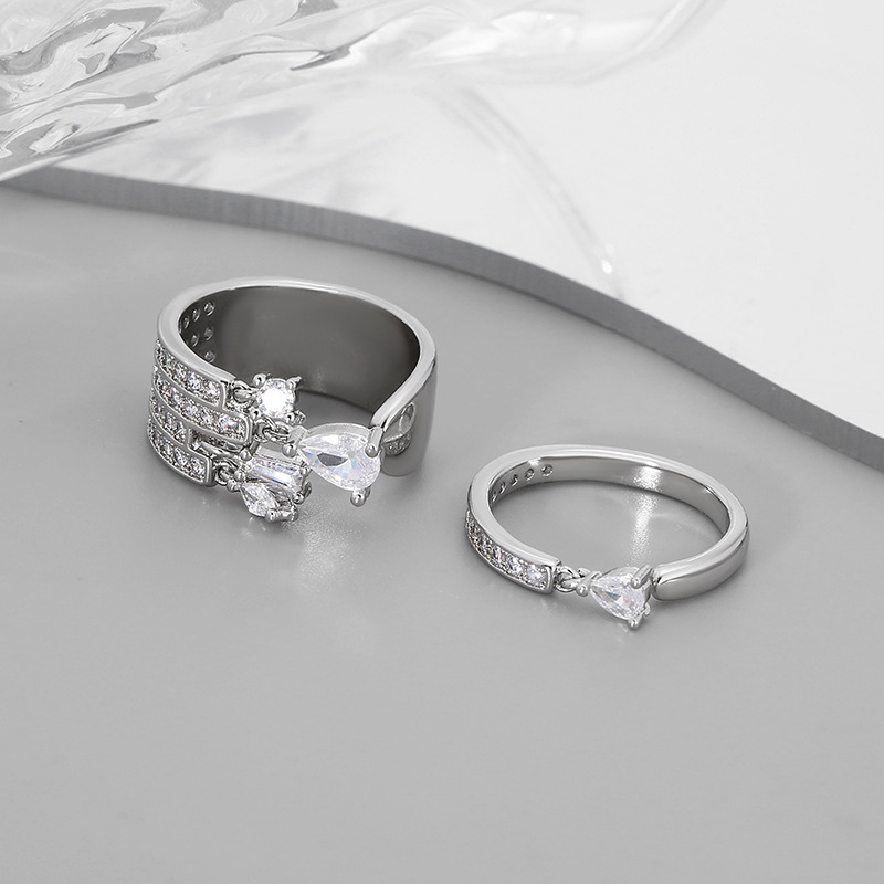 Fashion Personalized Niche Design Ins Trendy Full Diamond Opening Ring Women's Light Luxury Index Finger Ring Women's Trendy Cold Style