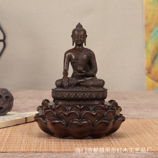 Solid African Ebony Round Buddha Statue with Three-Tier Lotus Base for Worship, Carved with a Height-Enhancing Design