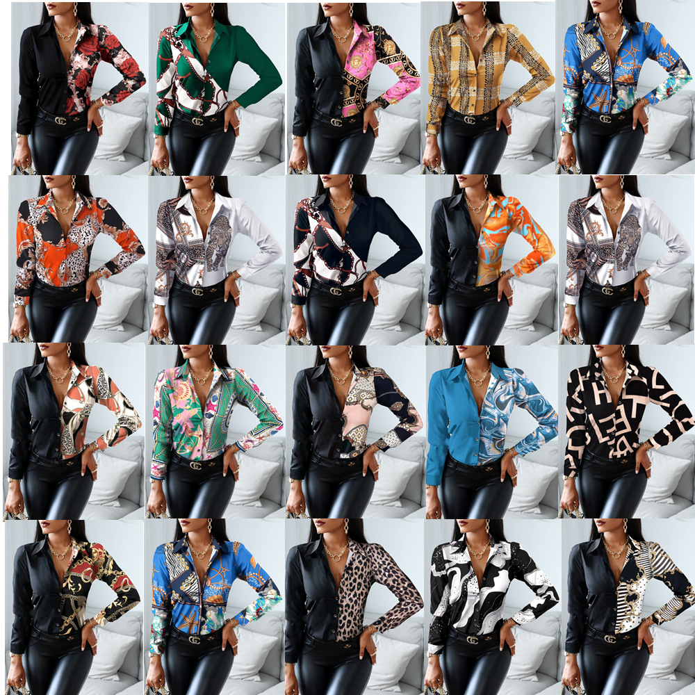 2021 estación independiente deseo Amazon popular Otoño e Invierno de manga larga con cuello en V color a juego estilo retro camisa superior