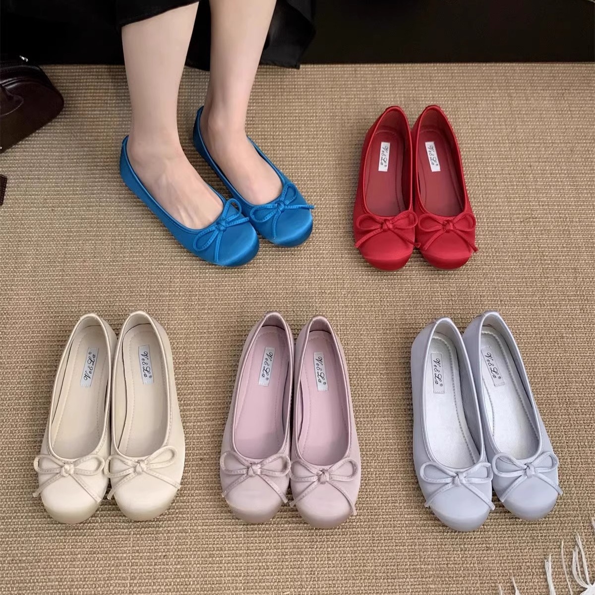 Zapatos rojos claros para mujeres primavera nuevo estilo francés retro suave estilo de hadas ballet azul zapatos de soja plana