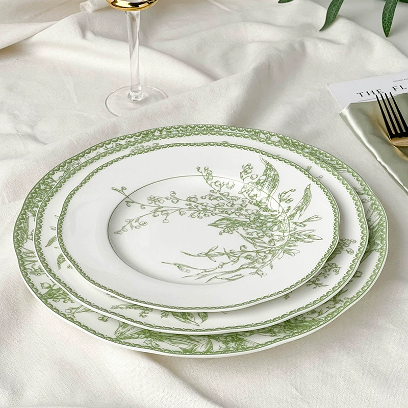 Набор тарелок Dinner Plate Emerald Green Ceramic, французский стиль цветок ландыша, несколько размеров