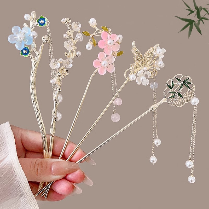 Nuevo estilo chino Maxi falda horquilla 2024 nuevo tocado de horquilla updo de niña estilo antiguo hanfu horquilla