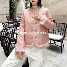 南油轻奢女装原创冬新中式人丝宋锦提花加厚外套年轻气质拼水