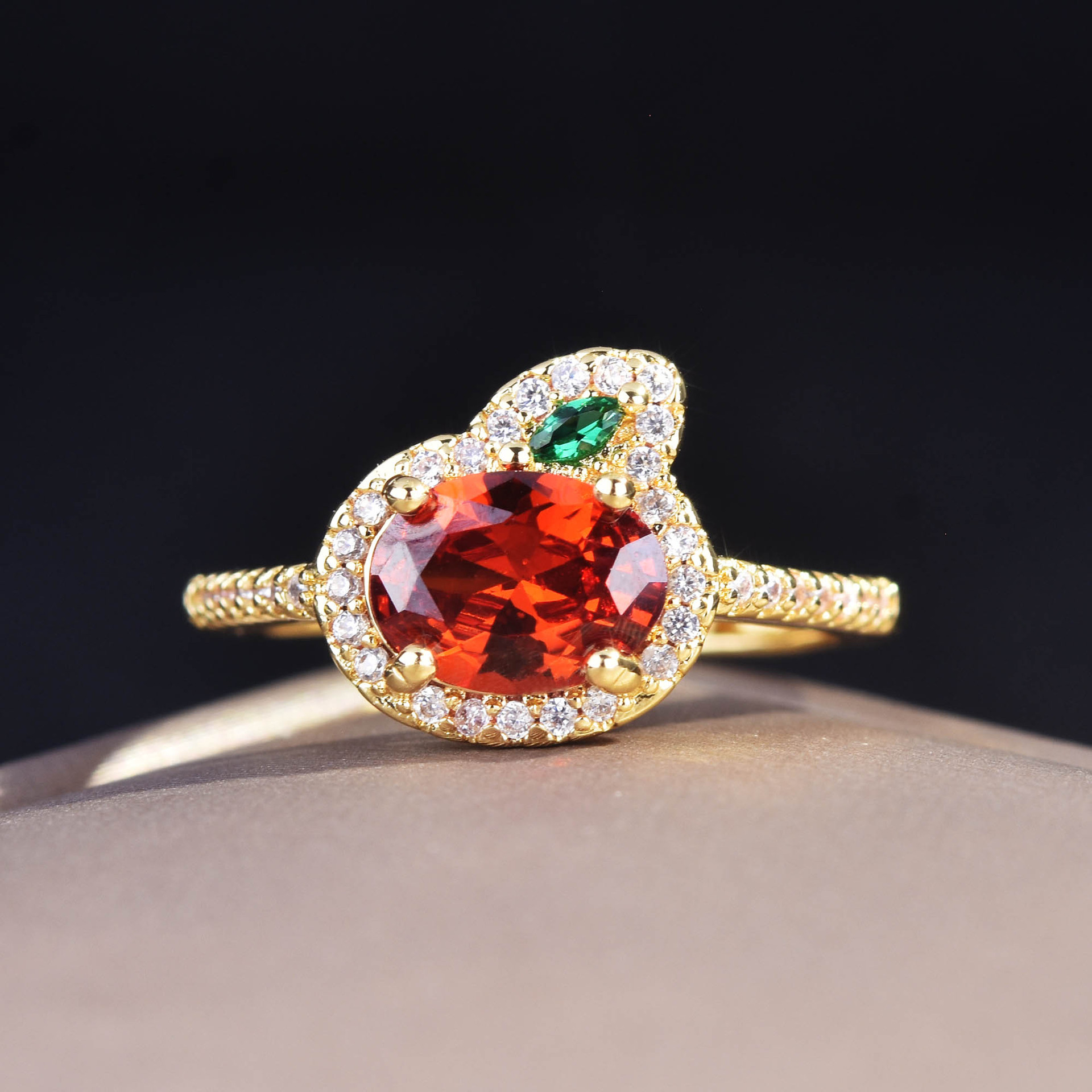 Tik Tok Live Stream Popular Orange-red Unfalling Stone Radish Ring Fenda Stone Paparazha Colored Gems Open Ring display picture 1