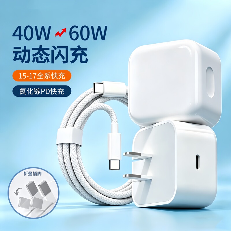 True 3C Certified Pd40W Foldable Dynamic Power Adapter Suitable for Apple 17 Charger Fast Charging 60W Charging Head