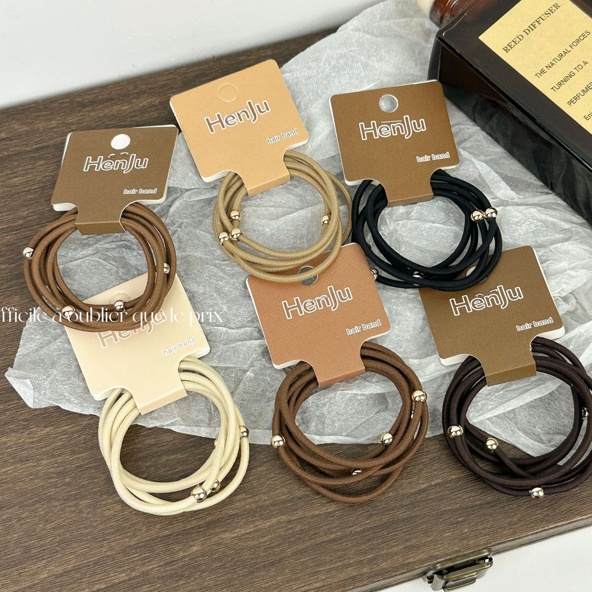 5 pezzi di corda per capelli con perline dorate, super resistente, elastica, semplice, accessorio per capelli con coda di cavallo_voghion.com