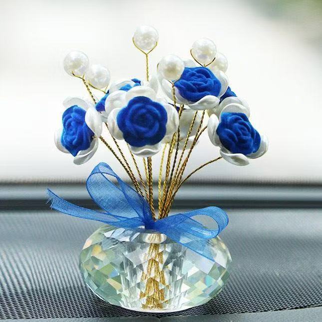 Car Accessories, Crystal Rose Flower on the Car Dashboard, Crystal Lucky Flower, Baby's Breath, Exquisite Car Interior Modification