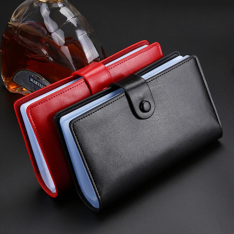 Large-capacity fashionable women's cowhide card holder, men's multi-slot business bank credit card wallet with genuine leather