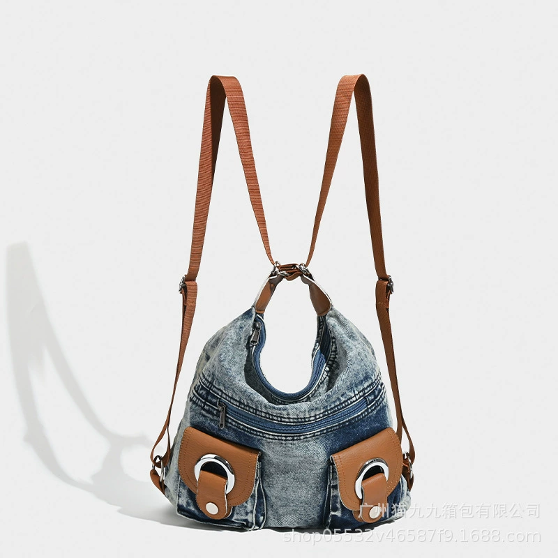 Denim capacious one-shoulder bag, universal backpack