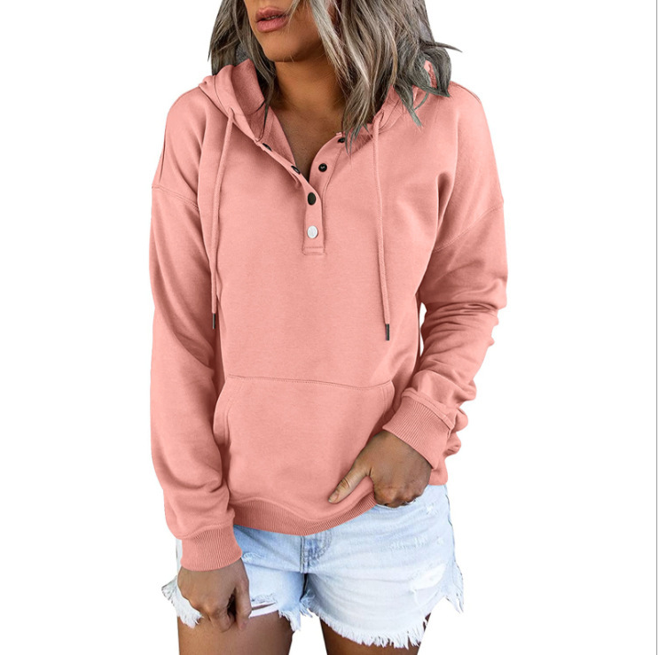 Women's Hoodies Long Sleeve Pocket Button Casual Solid Color display picture 3