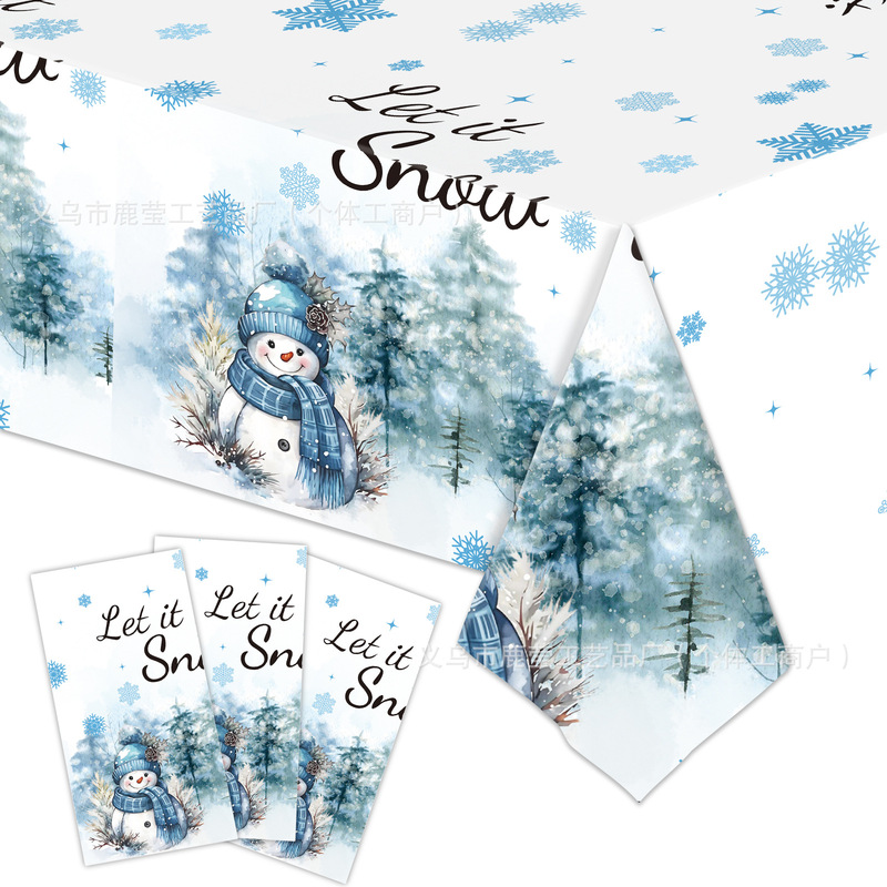 冬季新款圣诞节派对装饰用品Christmas圣诞树一次性圣诞桌布雪人|undefined