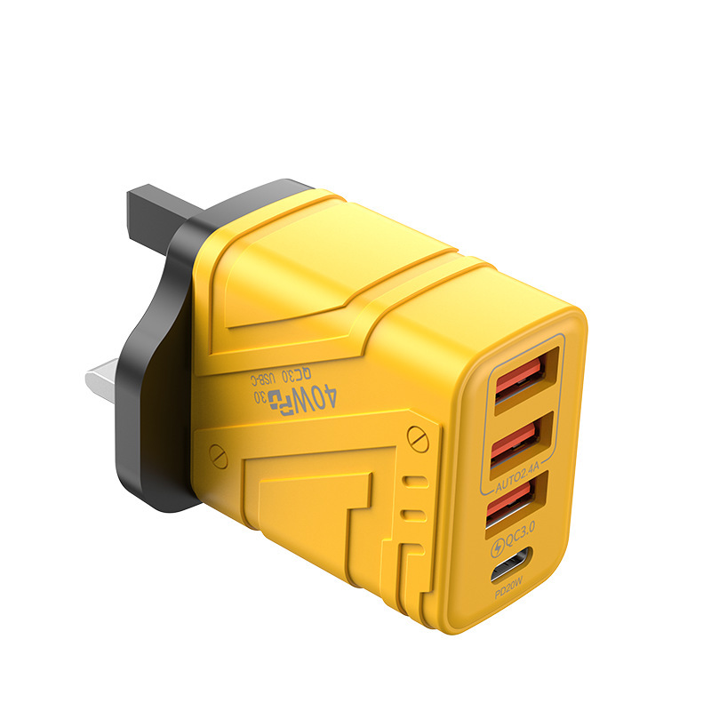 クロスボーダーメカスタイル充電ヘッドマルチポート急速充電ヘッド 3usb + pd ヨーロッパ標準アメリカ標準英国標準携帯電話充電器ヘッド tpc|undefined