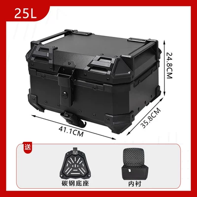Trunk Thick Version, Motorcycle trunk - new-style-carbon-steel-base-25l-all-black-flat-surface-quick-release-lining