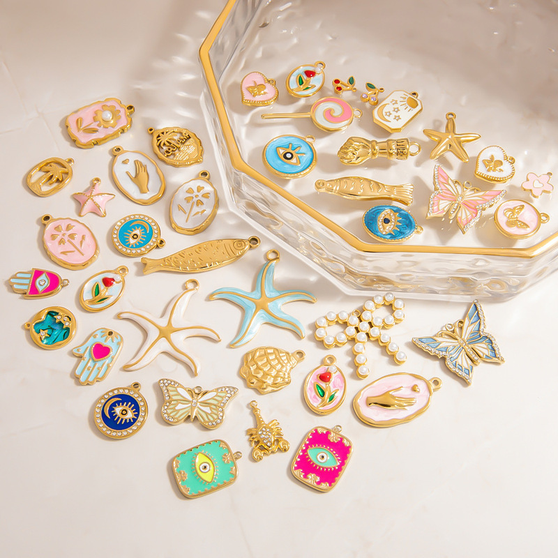 Stainless Steel Pendant Handmade DIY Beach Series 18K Gold Bohemian Style Single Pendant Non-Fading Jewelry Accessories