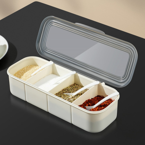 Japanese simple seasoning box kitchen supplies seasoning jar salt shaker with spoon transparent multi-grid home use
