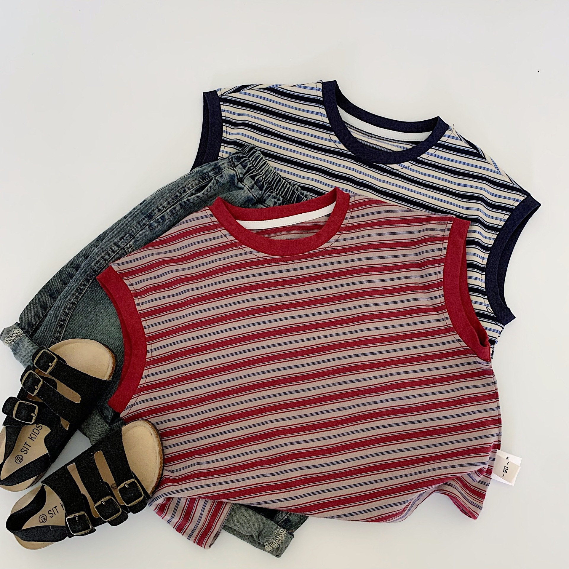 Chaleco a rayas para niños Maibao 2025 verano nueva ropa para niños casual sin mangas camiseta verano top a