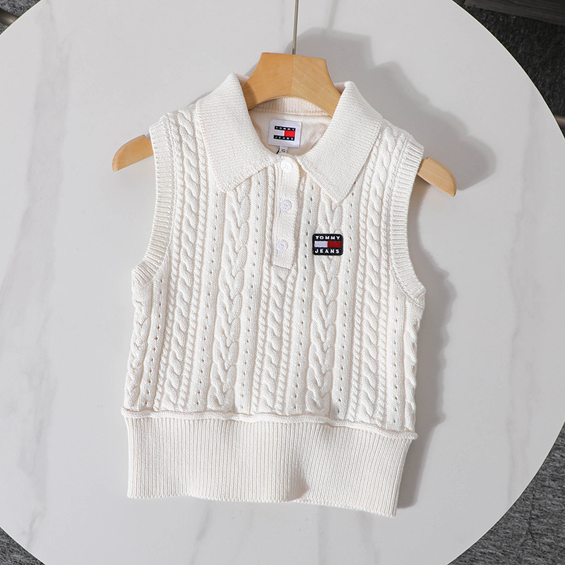 American Women's New Summer Style Polo Collar Sleeveless Vest Knit Top with Small Logo on the Chest 2565