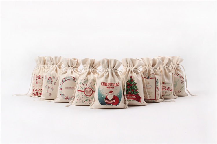 A245 logo printed canvas storage bag with drawstring closure, gift pocket, portable for Christmas packaging gifts details Picture