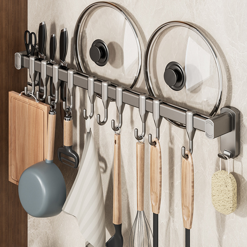 Removable Kitchen Hook Punch-free Hanging Rod Multi-function Storage Rack Slipper Spoon Hanger Wall-mounted Storage Hook