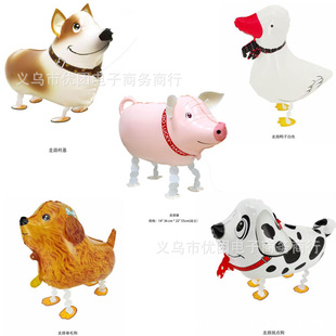 Walking Corgi golden retriever dog aluminum film balloon push stall walking helium balloon children's toy walking balloon wholesale