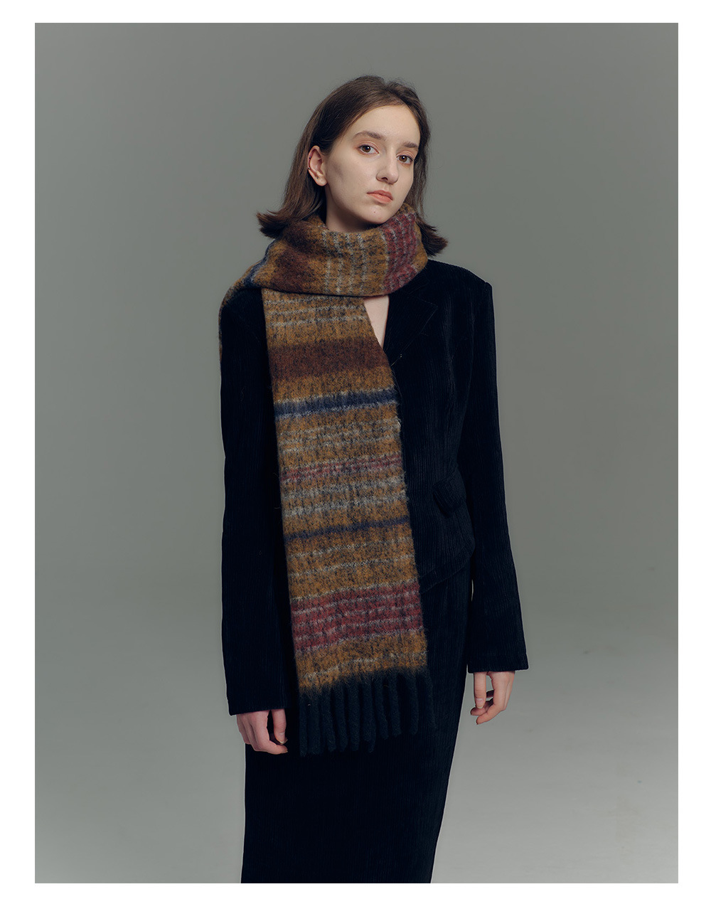 英国设计师2023年太后新款含20羊毛混纺土星条纹围巾女秋冬季羊毛围巾详情13