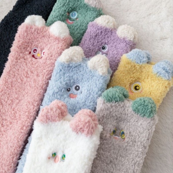 Calcetines de Piso Infantiles de Poliéster Térmicos, Antiolor y Bordados para Otoño e Invierno