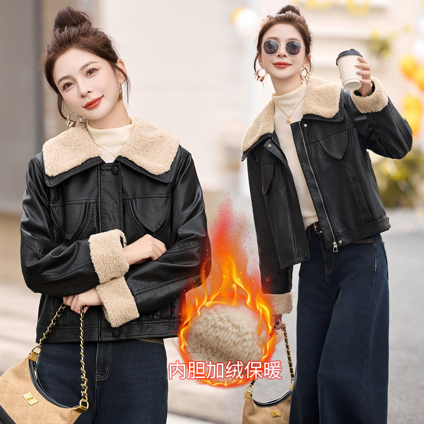 Haining Leather Jacket Women's Counter High-End Full Leather Jacket Fleece-Lined Goatskin Counter Small Short Style Jacket