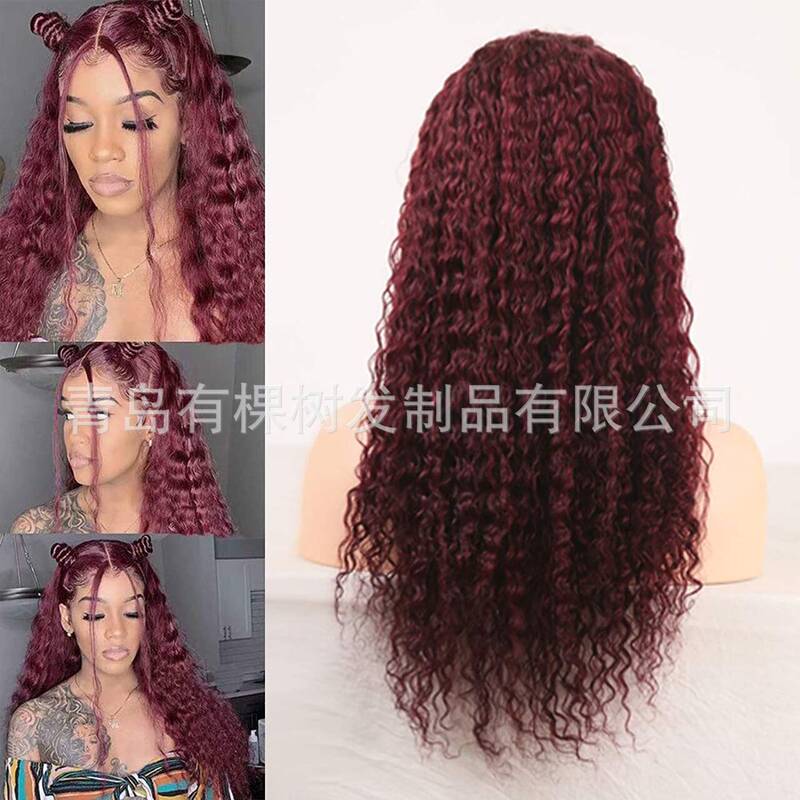 Cross-border European and American wig women's front lace small curly wig matte chemical fiber long curly half hand-woven wig headgear Cross-border European and American wig women's front lace small curly wig matte chemical fiber long curly half hand-woven wig headgear
