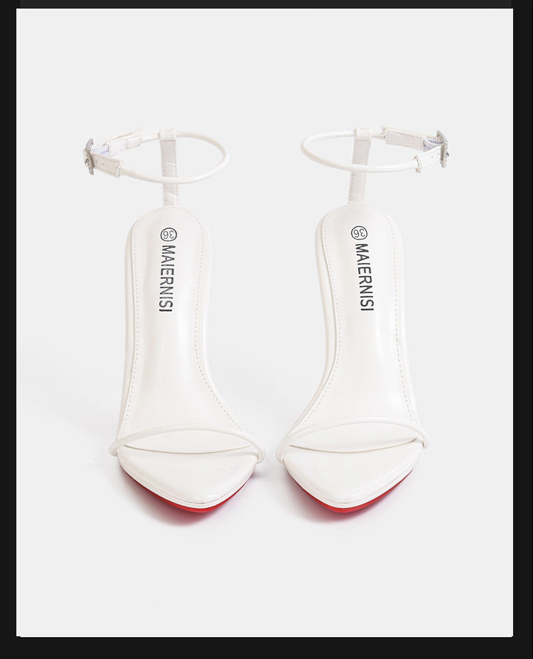 Sandal nữ quai ngang một chữ màu nude, gót nhọn siêu cao, giày thời trang dự tiệc — Màu be, Màu bạc, Màu trắng, Màu tím chi tiết 6