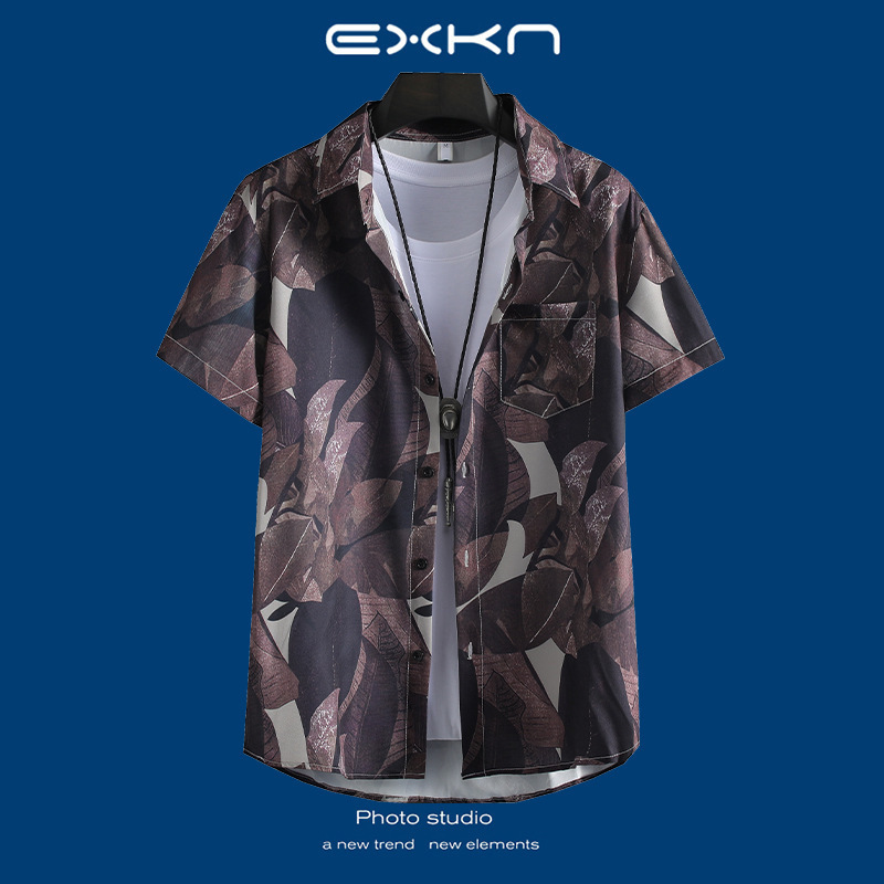 Thai Vintage All-match Flower Shirt Short-sleeved Hong Kong Style Hawaiian Style Design Sense vintage Loose Shirt for Men and Women