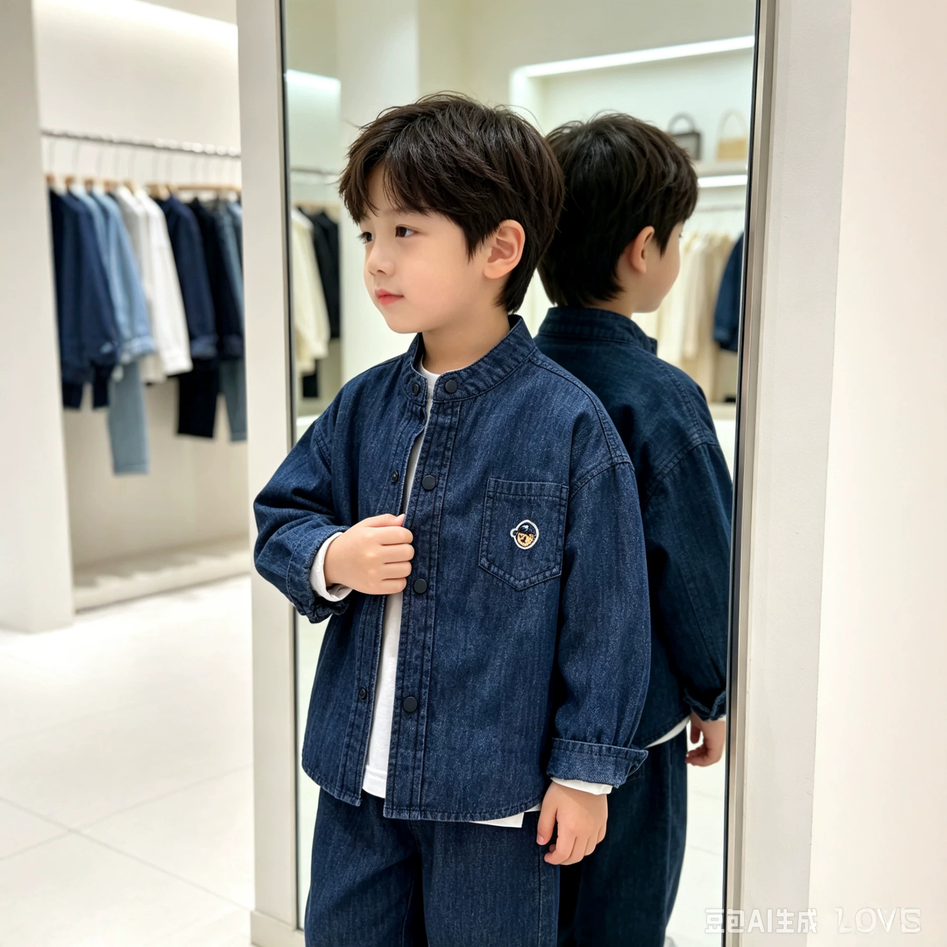Boys' Spring Jacket Denim Shirt 2026 Boys' Japanese Style Trendy Brand Stand Collar Shirt Baby Toddler Simple Solid Color