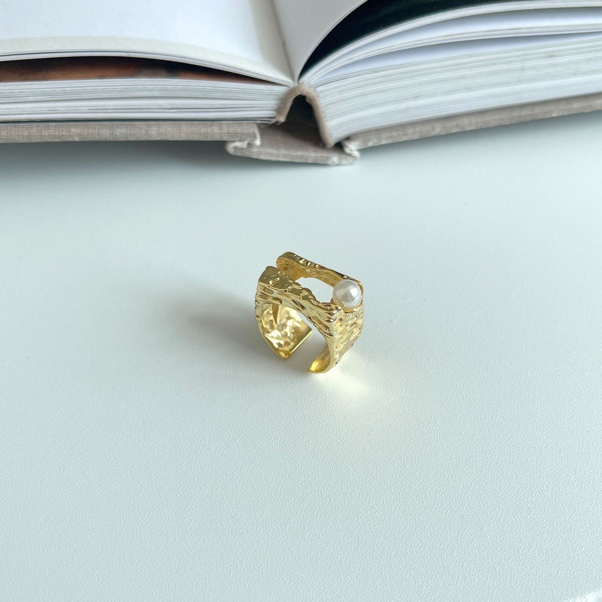 Mode Geometrisch Kupfer Künstliche Perlen Offener Ring display picture 4