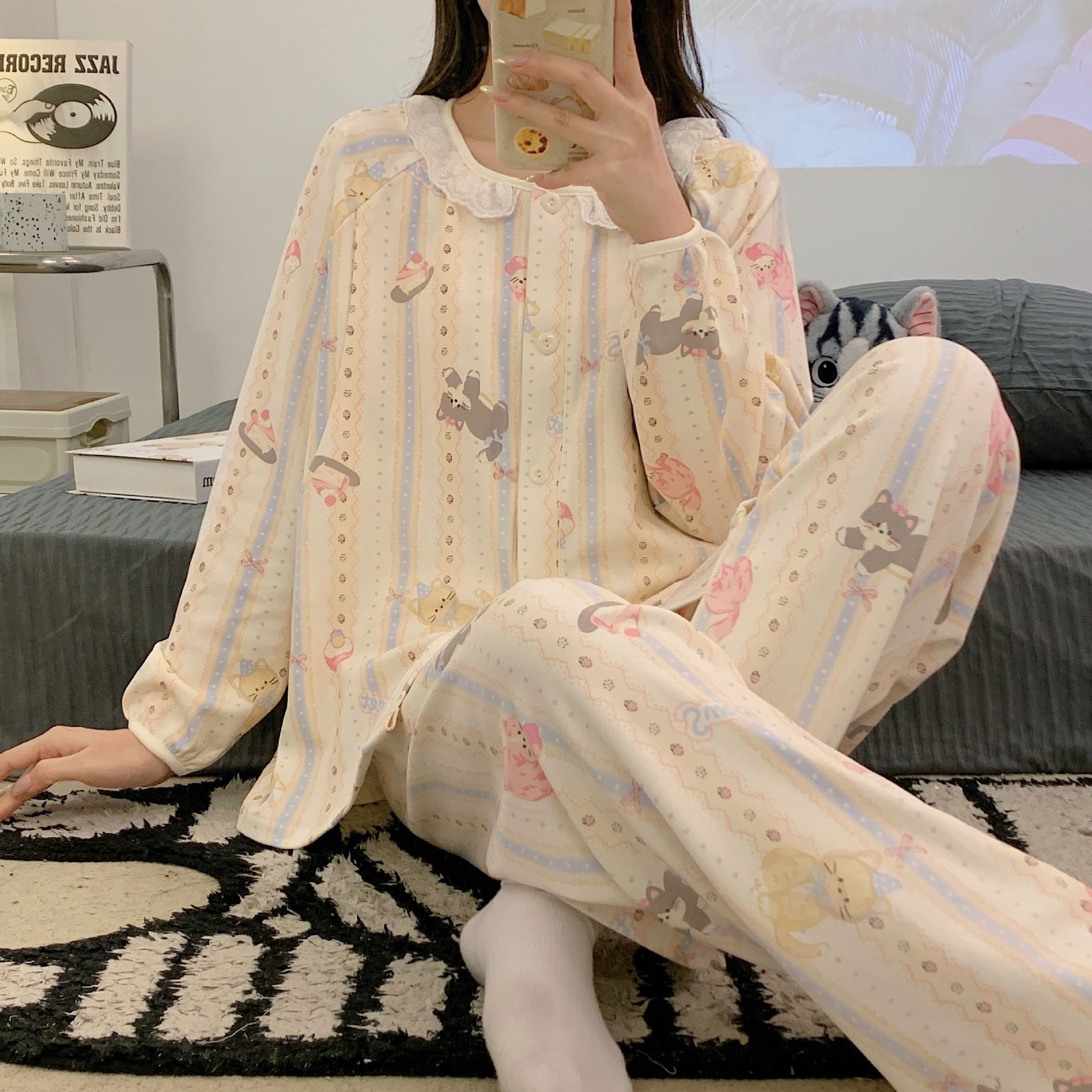 New Style Maternity Clothes with Breast Pads, Cotton Maternity Hospital Clothes, Spring and Autumn Breathable Cardigan, Breastfeeding Pajamas, Nursing Clothes