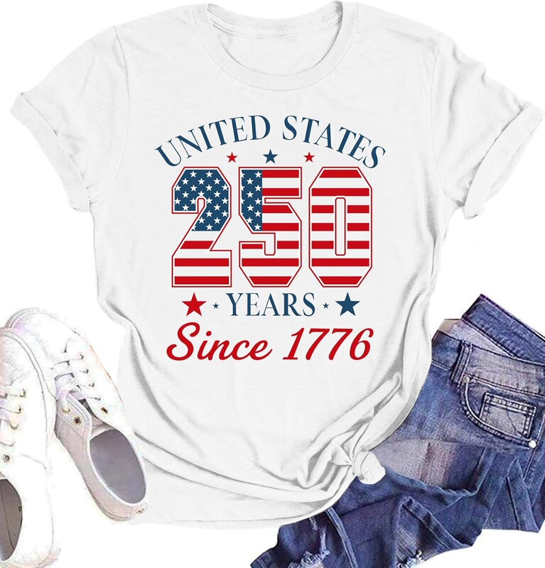 Cross-Border European Size 250Th Anniversary American Women's T-Shirt July 4Th Patriotic Shirt Independence Day Usa Cross-Border European Size 250Th Anniversary American Women's T-Shirt July 4Th Patriotic Shirt Independence Day Usa