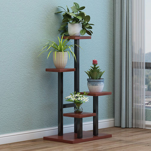 Balcony wrought iron flower rack living room decorative flower pot rack green radish floor-standing flower rack indoor multi-layer steel wood storage rack