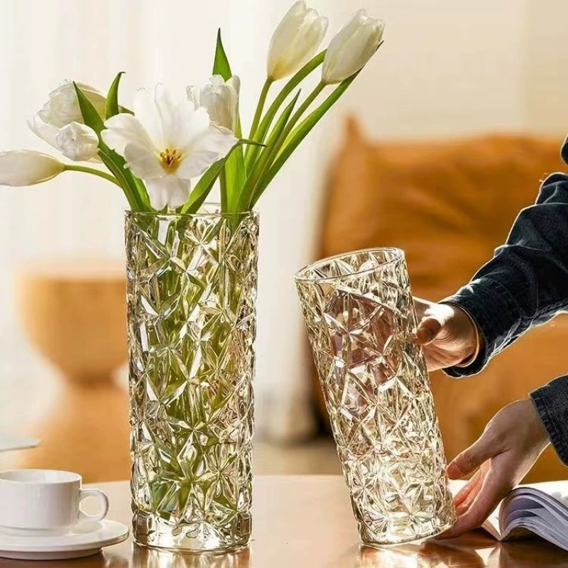 Утолщенная ваза, стеклянная прозрачная ваза с водой, богатая бамбуковая роза, лилия, композиция из сухих цветов, большая скандинавская бутылка для гостиной