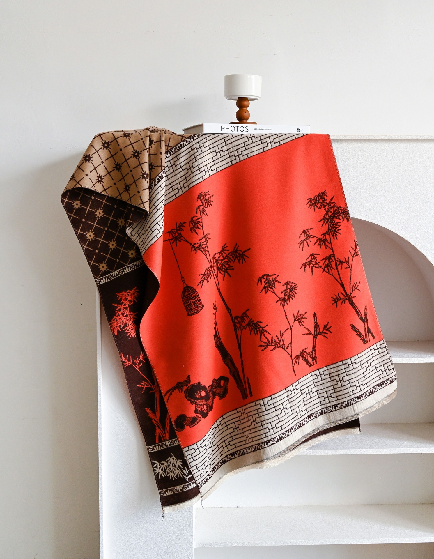 Nueva moda vintage bambú impresión bufandas para damas de alto nivel 2024 otoño y invierno grueso manteniendo el calor bufandas