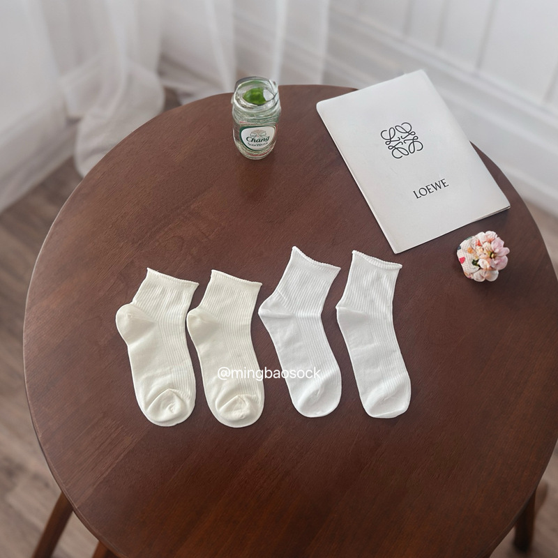 Socks to Match Sports Shoes ~ Summer Short Socks for Women, Thin Korean Style Ins Curled White Socks Cotton