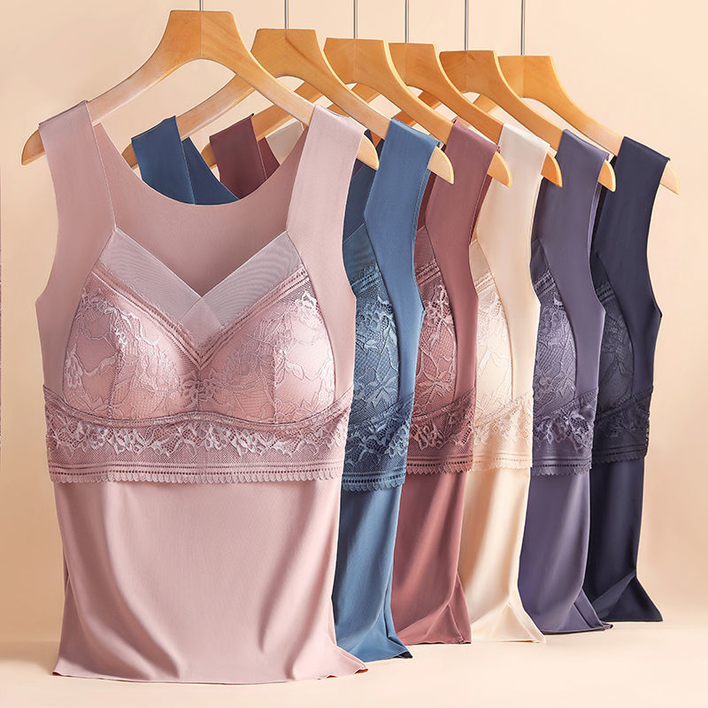 Summer Bra Ice Silk Women's Lace Vest with Integrated Chest Pad Breathable Cool Backless Lingerie Plus Size Underwear