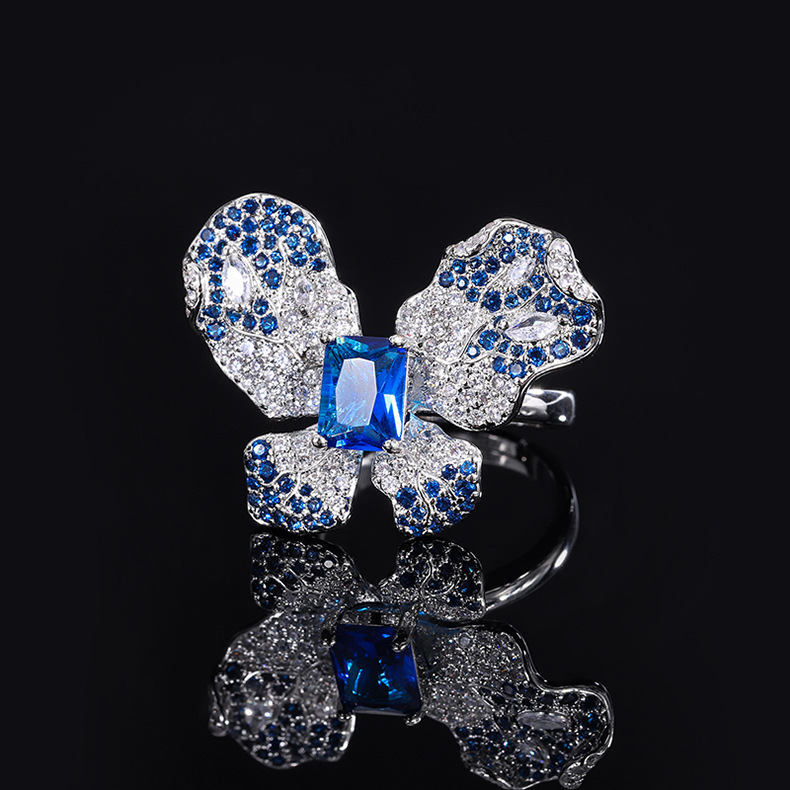 Fashion Butterfly Brass Inlay Zircon Rings 1 Piece