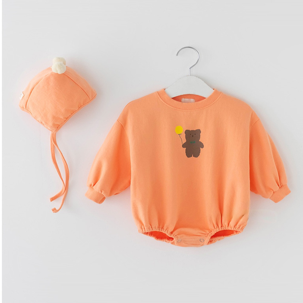 INS estilo coreano niños y niñas bebé oso impreso con capucha mameluco recién nacido algodón suelta triángulo mameluco corto escalada
